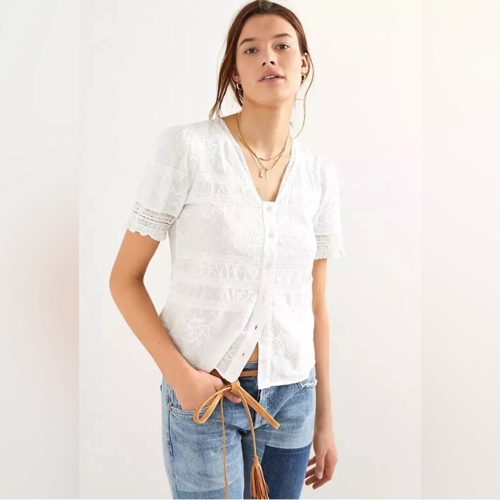 White Lace Button-Up Top